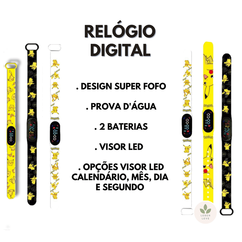 Relógio Digital Pokemon - Fun2U - Leben Leve